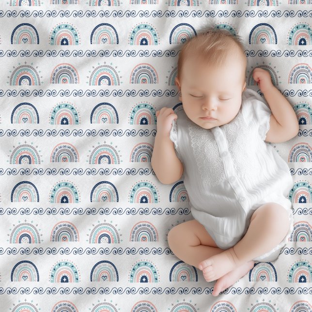 Navy Rosa Babydecke Soft Boho Regenbogen Stil Fleecedecke (Navy Pink Baby Blanket Soft Boho Rainbow Style)