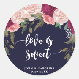 Navy rosa blühende Liebe ist süße Stickerfavoriten Runder Aufkleber