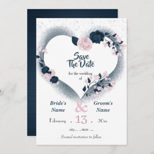 Navy & Rosa Blumenherz Save the Date