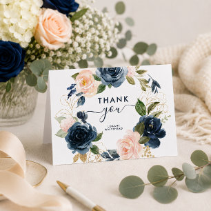 Navy-Rosa-Blumenkranz-Baby-Party Dankeskarte