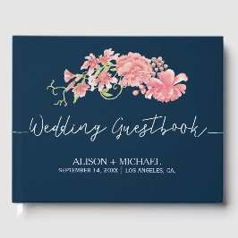 Navy rosa Blumenladen elegantes Hochzeitsguestbook Gästebuch