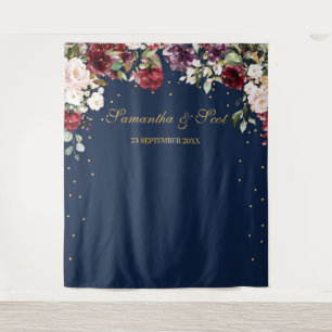 Navy-Rosa-Burgunder-Boho-Blumenhochzeit Wandteppich