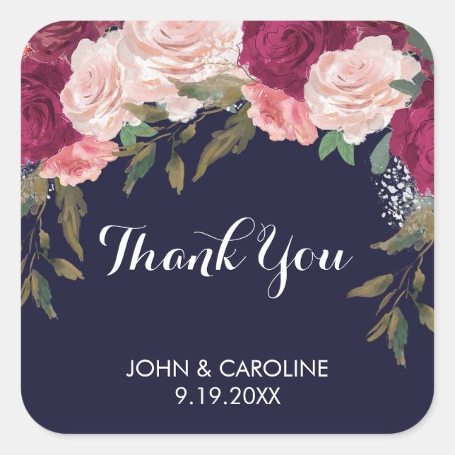 Navy rosa florale Vielen Dank für die Sticker Hoch (Vorderseite)