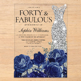 Navy Rose Diamond Gown 40. Geburtstag Party Acryleinladungen