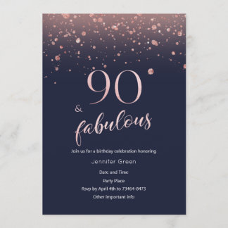Navy Rose Gold 90. Geburtstag Einladung