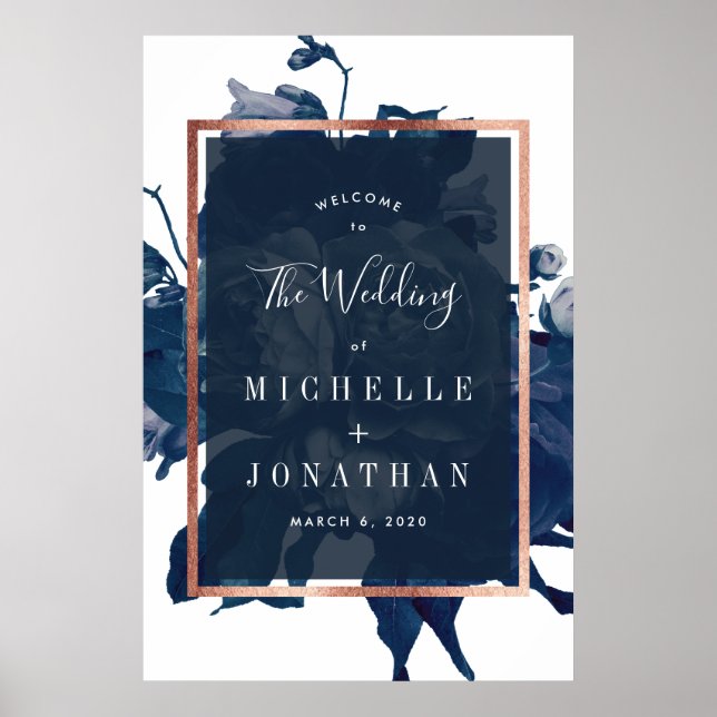 Navy Rose Gold Bouquet Wedding Welcome Poster (Vorne)