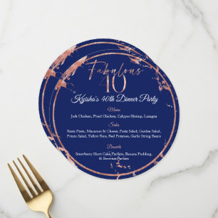 Navy & Rose Gold Foil Fantastisches 40 Dinner Part Menükarte