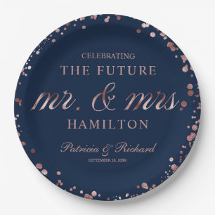 Navy Rose Gold Future Mr. und Mrs. Engagement Part Pappteller