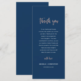 Navy & Rose Gold Glam Chic Hochzeit Dankeschön Kar Menükarte