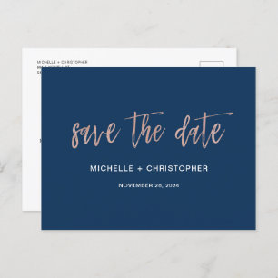 Navy & Rose Gold Glam Chic Save the Date Postkarte