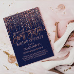 Navy Rose Gold Glitzer Fringe Vorhang Sweet 16 Einladung<br><div class="desc">Diese glamouröse und luxuriöse 16 . Geburtstag Geburtstagsfeier ist das perfekte Design für die besondere Veranstaltung Ihres jungen Teenagers. Es ist mit einem Imitat funkelnd Rose Gold Glitzer Randvorhang mit Imitaten Glitzer Typografie auf einem einfachen marineblau Hintergrund. Es ist ein elegantes, elegantes, trendiges und modernes Bing-Design mit einem Hollywood-Ambiente! ***WICHTIGE...</div>