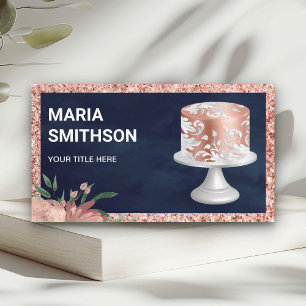 Navy Rose Gold Glitzer Rosa Verziert Cake Bäckerei Visitenkarte