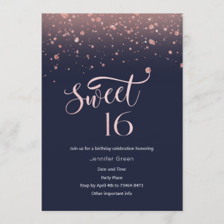 Navy & Rose Gold Glitzer Sweet 16 Einladung