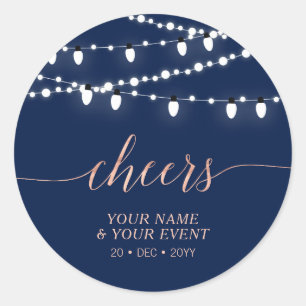 Navy & Rose Gold String Lights Gefallen Geschenke Runder Aufkleber