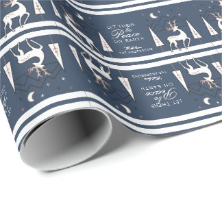 Navy Rose Gold Weltfrieden Rentier bei Nacht Geschenkpapier