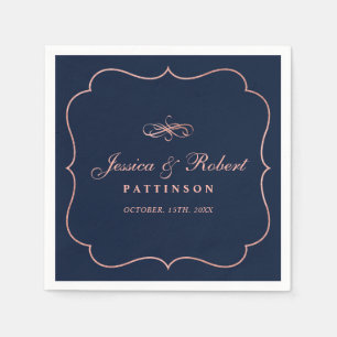 Navy & Roségold Elegante klassische Hochzeitsser Serviette