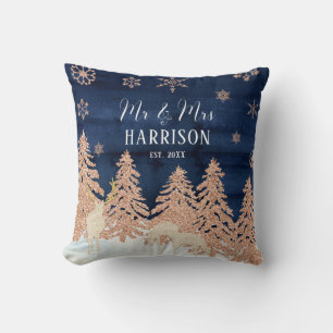 Navy-Roségold-glitter Wald im Winter Mr und Mrs Kissen
