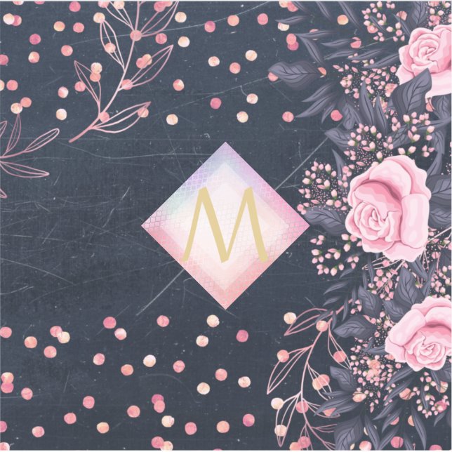 Navy Rosegold Monogram Gips Girl Floral Pink Aufkleber (Vorderseite)