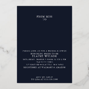 Navy Roségoldene moderne Bridal Shower Folieneinladung