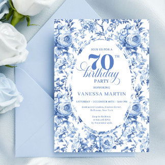 Navy Rosen 70. Geburtstag Chic Florale Einladung
