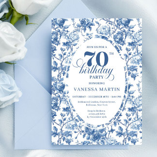 Navy Roses 70. Geburtstag Elegante Party-Einladung Einladung