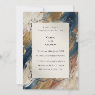 Navy Rost Gold Abstrakte Schriftrolle Hochzeit Einladung