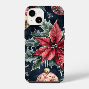 Navy Rot Gold Weihnachtsstern Weihnachtsmuster iPhone 14 Hülle