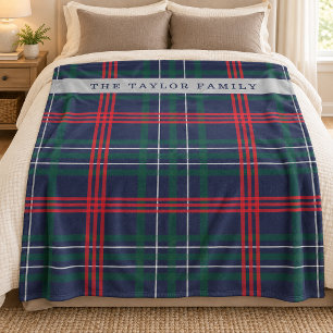 Navy Rot Grün Tartan Karo Familienname Fleecedecke