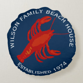 Navy Round Red Lobster Family Beach House Rundes Kissen