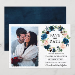Navy Royal Blue Blues Floral Save the Date Einladung