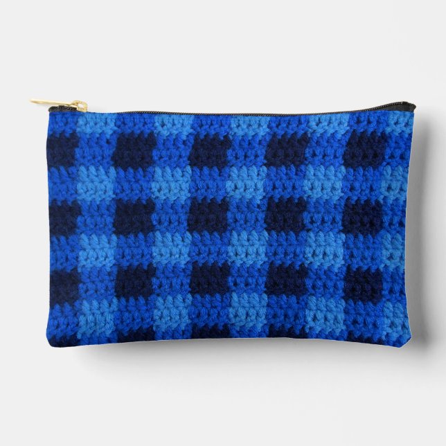 Navy Royal Blue Shades Kariert Artisan Crochet Pri Zubehörtasche (Vorderseite)