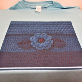 Navy Royal Deep Blue Blume Artisan Crochet Print T-Shirt