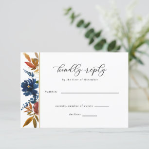 Navy & Rust Boho Blume White Wedding RSVP Card