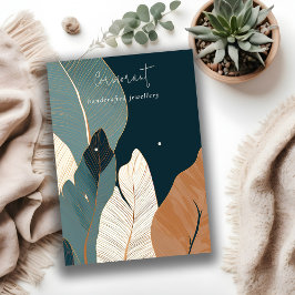 Navy Rust Gold Tropical Leafy Earring Display Visitenkarte