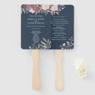 Navy Rustic Boho Dusty Rose Blume Hand Fan Fächer