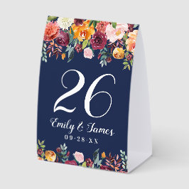 Navy Rustic Burgundy Fall Floral Wedgram Tischaufsteller