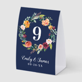 Navy Rustic Burgundy Fall Floral Wedgram Tischaufsteller