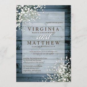 NAVY RUSTIC GIPSKRAUT WEDERINVITATION EINLADUNG