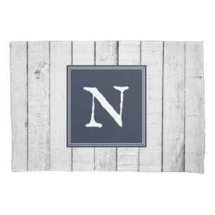 Navy Rustic Monogram Pillowcase Kissenbezug