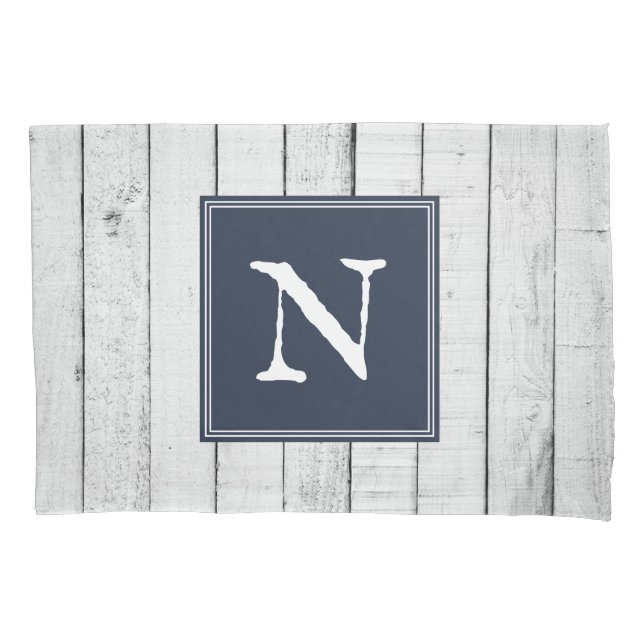 Navy Rustic Monogram Pillowcase Kissenbezug (Vorderseite)