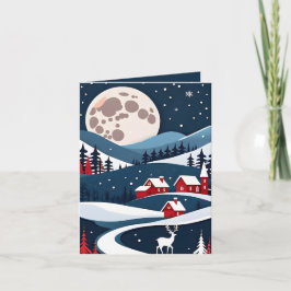 Navy Rustic Snowy Night Landschaft Weihnachtskarte Dankeskarte