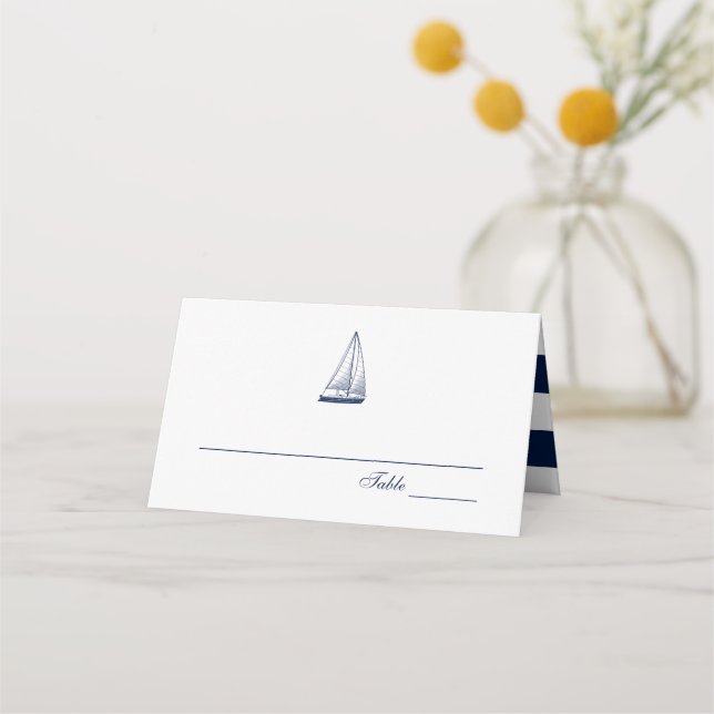 Navy Sailboat Nautical Wedding | Platzkarte (Vorderseite)
