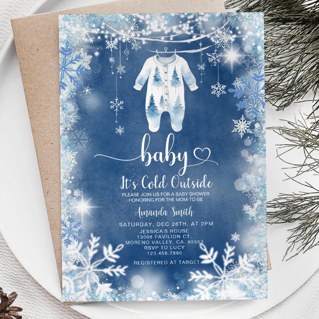 Navy schneit ihre kalte Outdoor Winter Baby Dusche Einladung (Von Creator hochgeladen)