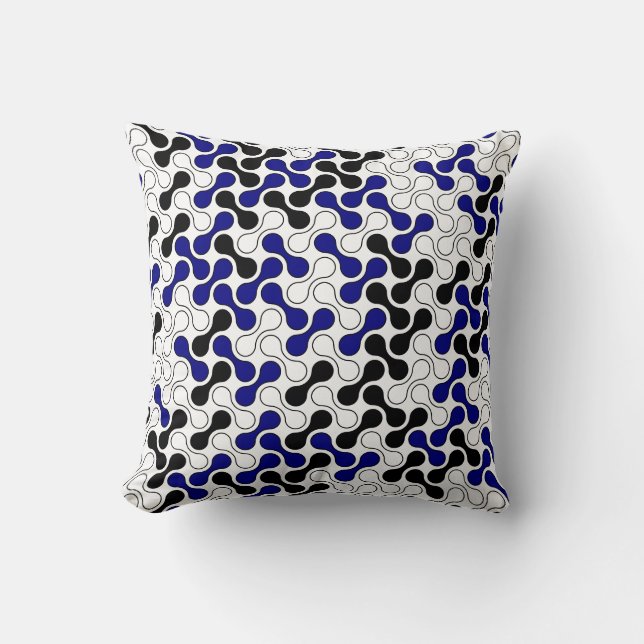 Navy Schwarz-weiß Geometric Metaball Pattern Kissen (Vorderseite)