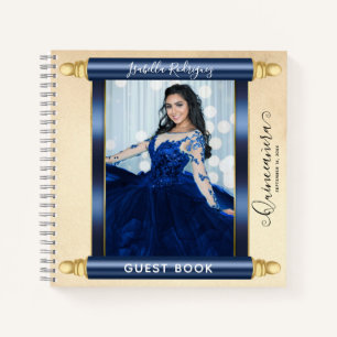 Navy Scroll Foto Budget Quinceñera Gästebuch Notizbuch