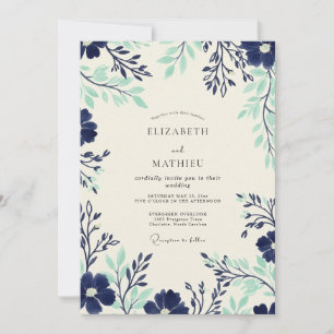 Navy Seafoam Zeitlose Botanische Hochzeit Einladung