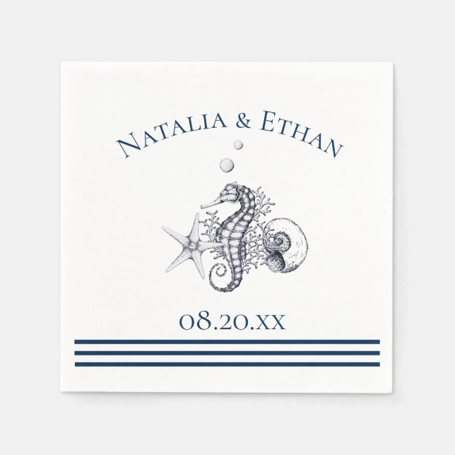 Navy Seaside Personalisiert Serviette (Vorderseite)