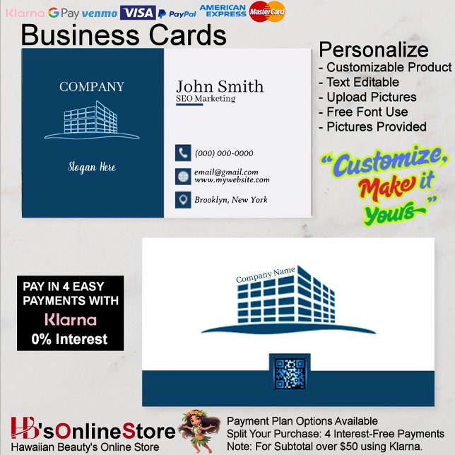 Navy SEO Marketing QR Code für moderne Office-Logo Visitenkarte (Modern Office Logo Navy SEO Marketing QR Code Business Card 2.)