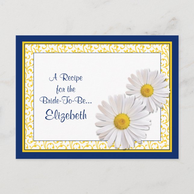 Navy Shasta Daisy Rezept Card für die Braut zu sei Postkarte (Vorderseite)