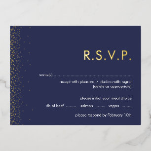 Navy Shimmer Folie Hochzeit RSVP Postkarte